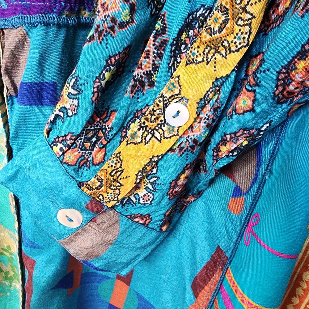 John Mark Abstract Patchwork Viscose Button Front… - image 5